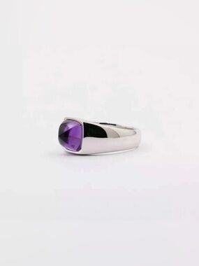 Natural Amethyst Cabochon Polished Sterling Silver Signet Ring